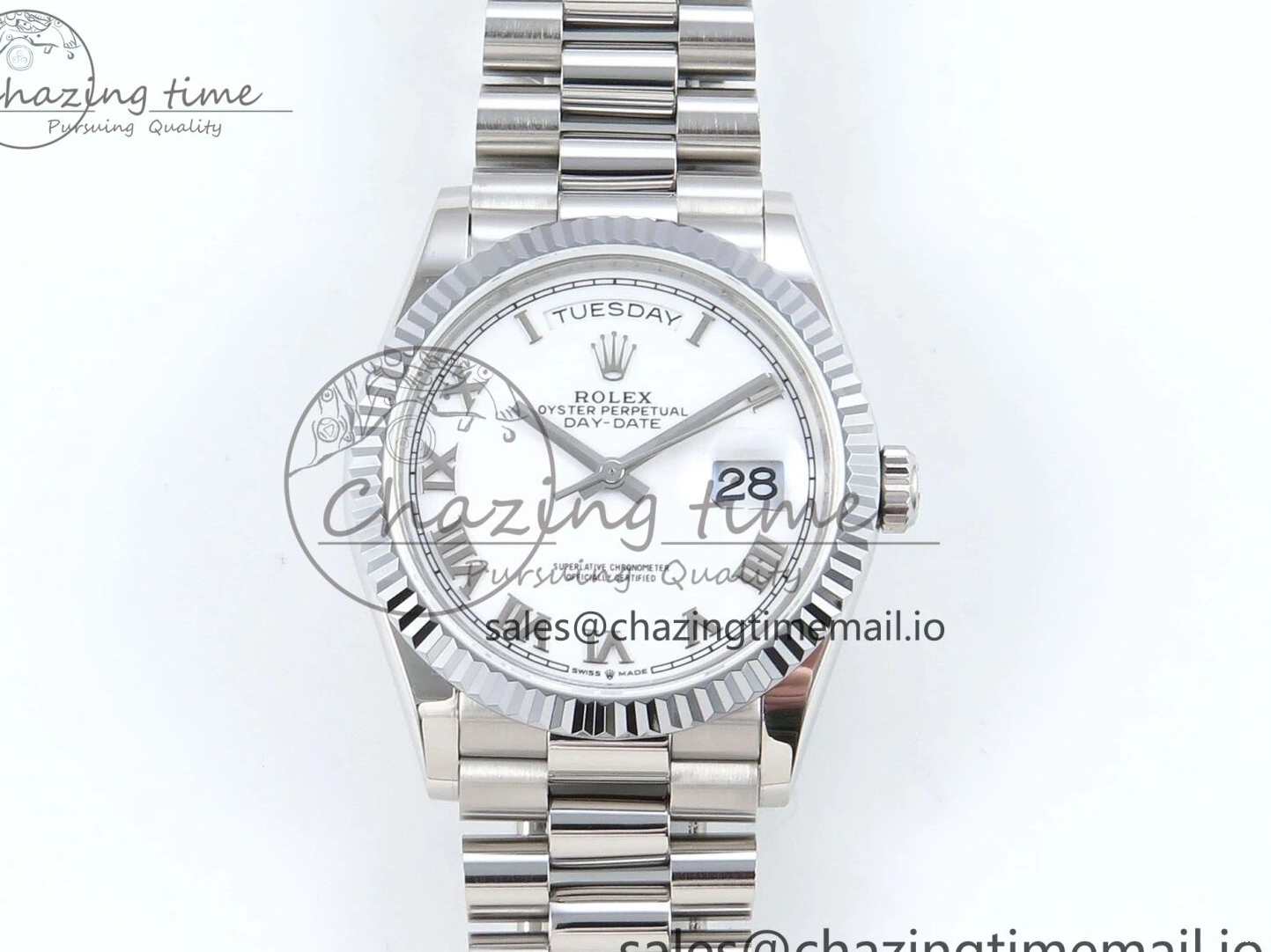 0517 Unique Day Date 36 SS 128236 KF 1:1 Best Edition White Roman Dial on President Bracelet A2836 (Gain Weight) 498